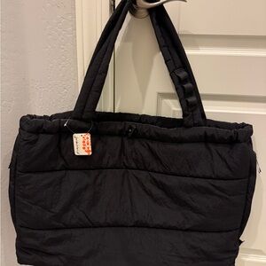 Free People Black, NWT “Cool & Cozy”Quilted Tote Bag with Sporty Design